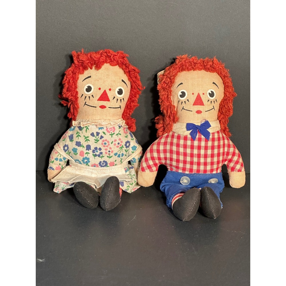 Vintage Knickerbocker Raggedy Ann and Andy 7.25 Inch Cloth Doll Set 1970s